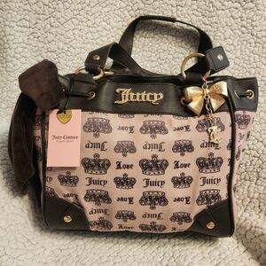 NWT Juicy Couture Vintage Couture Canvas Daydreamer Tote Purse Bag! (Pink/Brown)